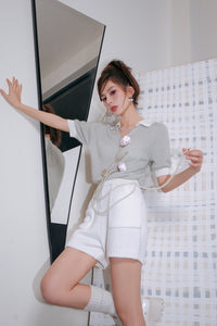 DIANA VEVINA White Knit Pocket Shorts | MADA IN CHINA