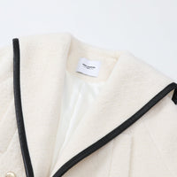 THREE QUARTERS White Large Lapel Quilted Wool Tweed Jacket | MADA IN CHINA