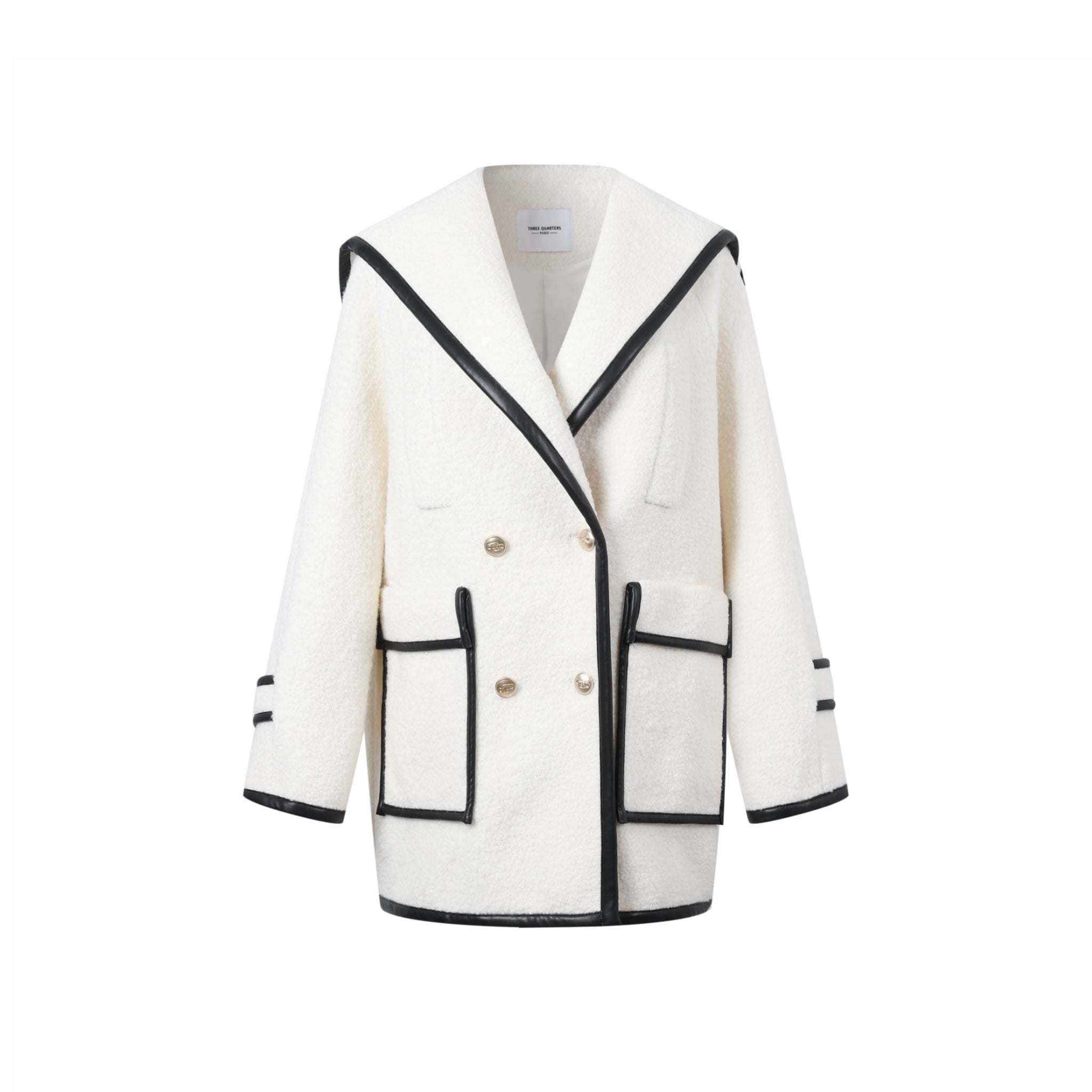 THREE QUARTERS White Large Lapel Quilted Wool Tweed Jacket | MADA IN CHINA