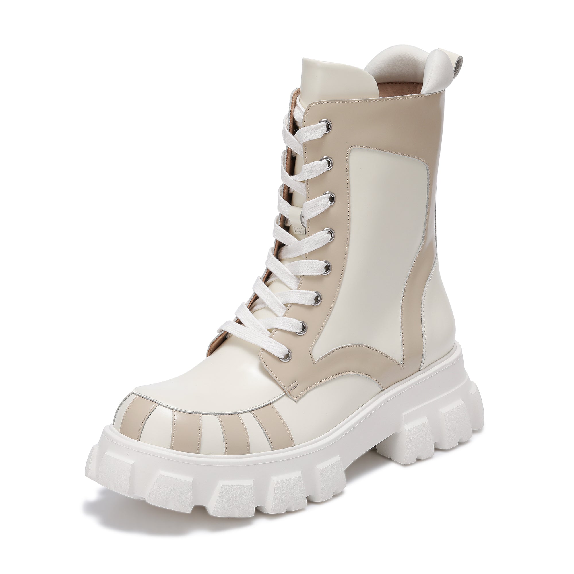 LOST IN ECHO White Leather Decorated Fake Two-pieces Thick-soled Martin Boots | MADA IN CHINA