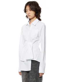 MARRKNULL White Misplaced Pleated Shirt | MADA IN CHINA