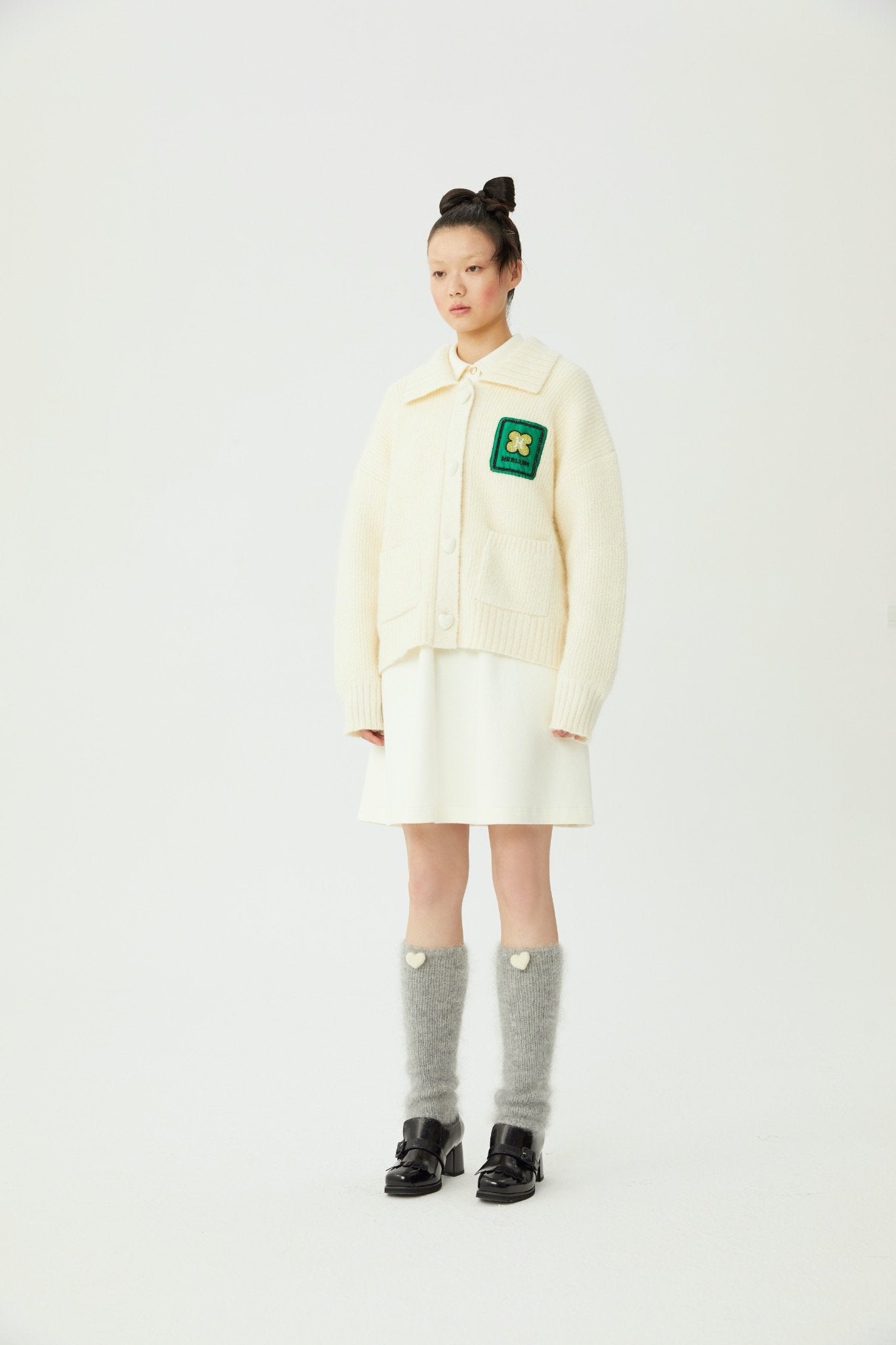 HERLIAN White Mohair Patched Cardigan | MADA IN CHINA