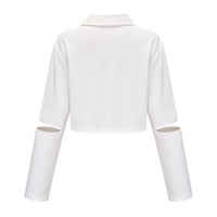 ARTE PURA White Pearl Bow Decoration Hollow Sleeve Short Top | MADA IN CHINA