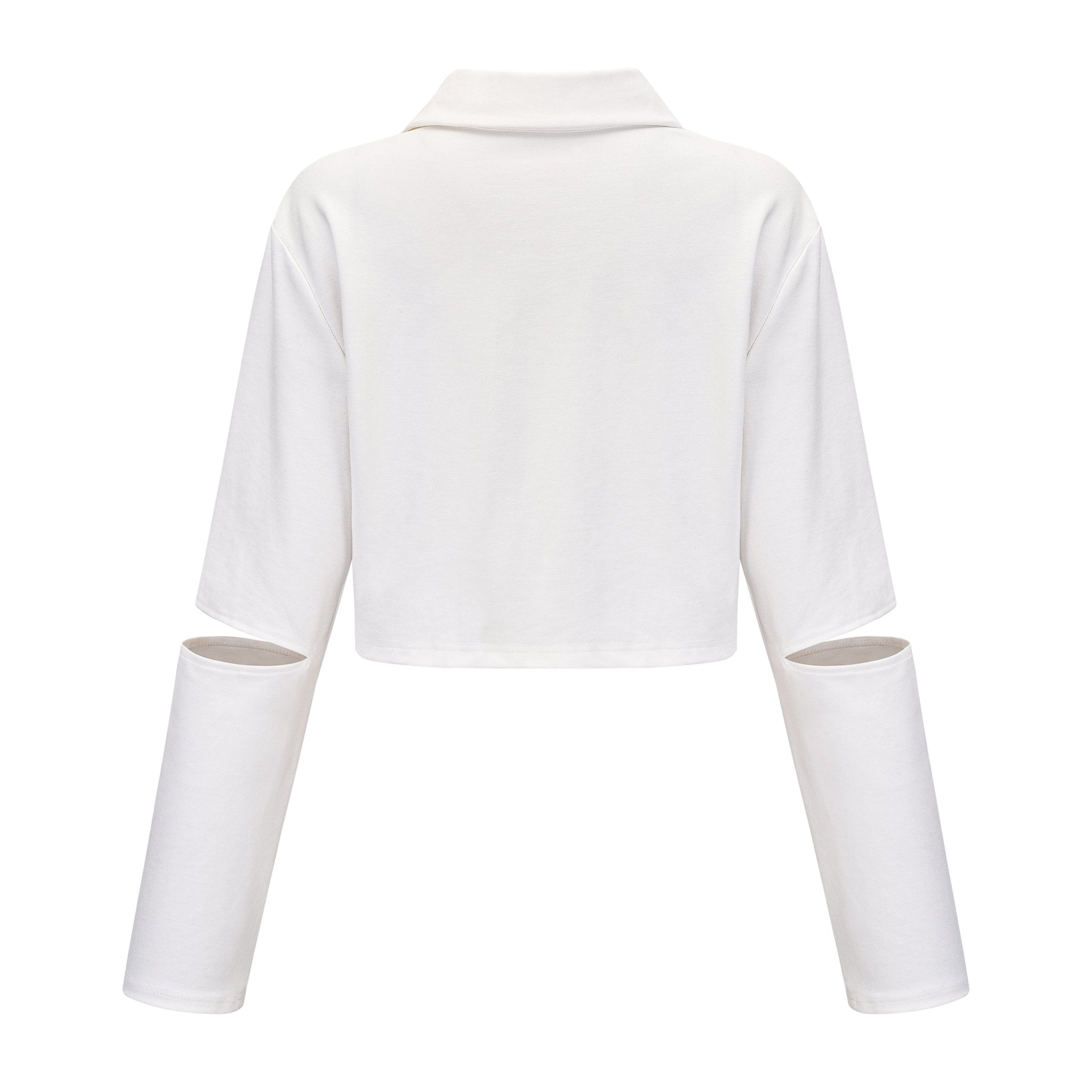 ARTE PURA White Pearl Bow Decoration Hollow Sleeve Short Top | MADA IN CHINA