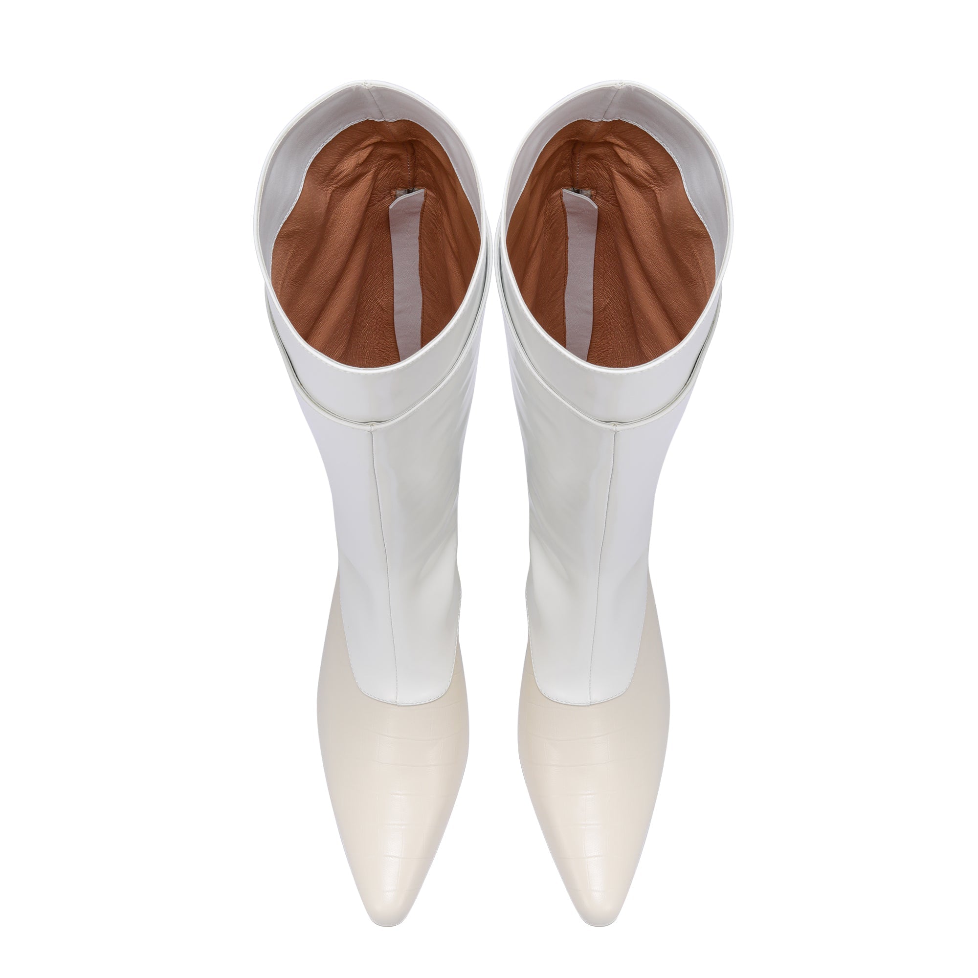 LOST IN ECHO White Pointed Toe Fake Two-pieces Splicing Knight Boots | MADA IN CHINA