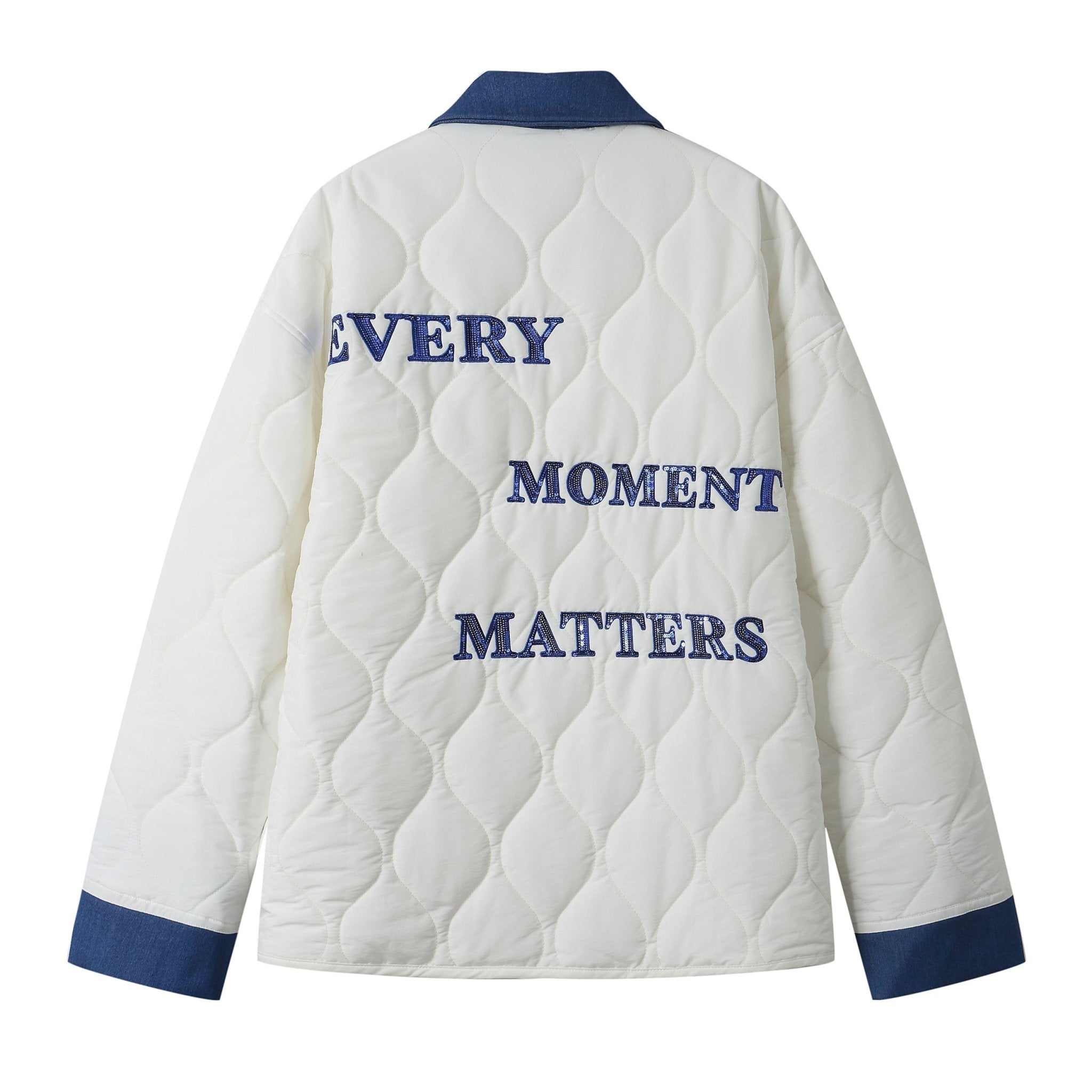 ANDREA MARTIN White Quilted Patchwork Denim Jacket | MADA IN CHINA