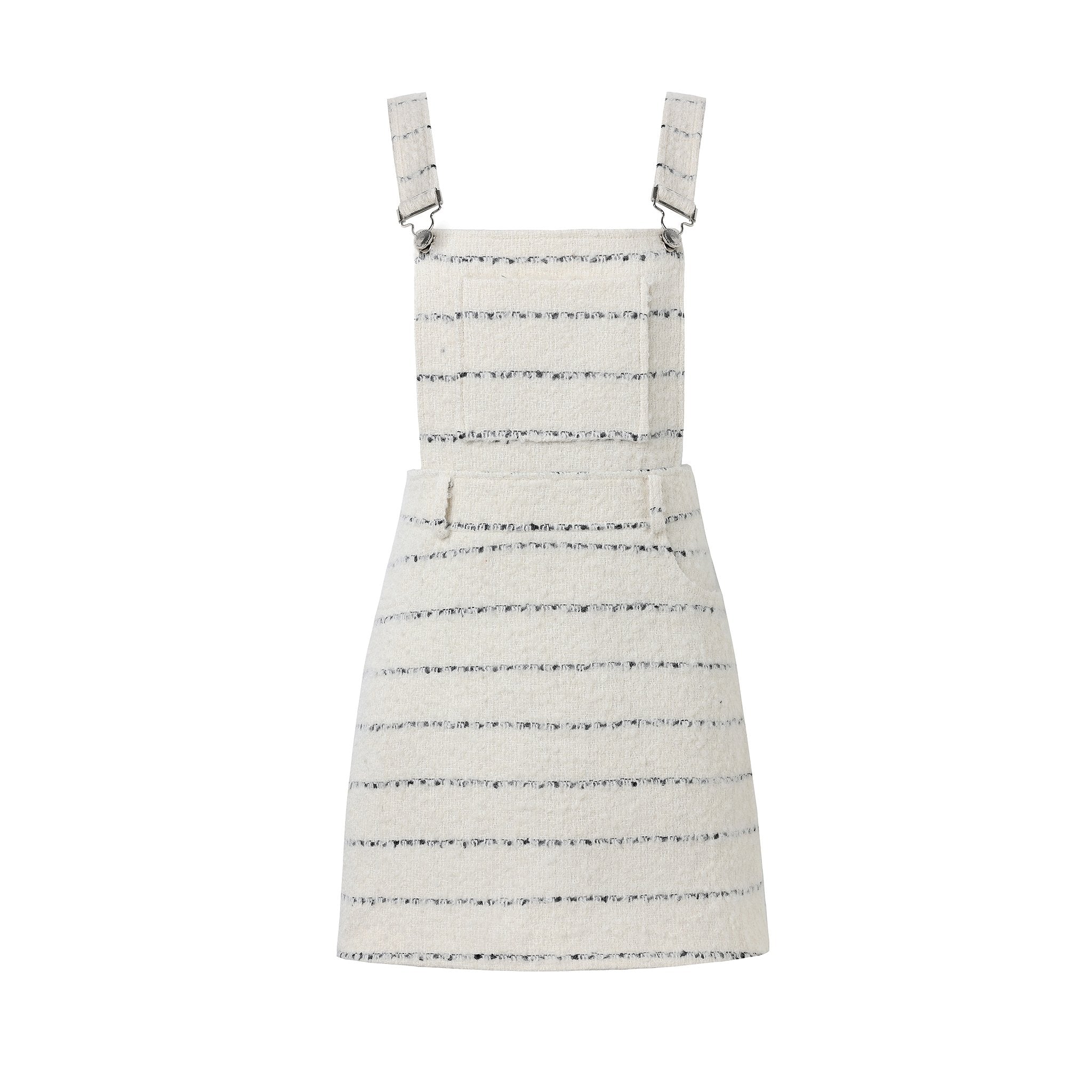 DIANA VEVINA White Scented Tweed A-Line Suspenders Dress | MADA IN CHINA