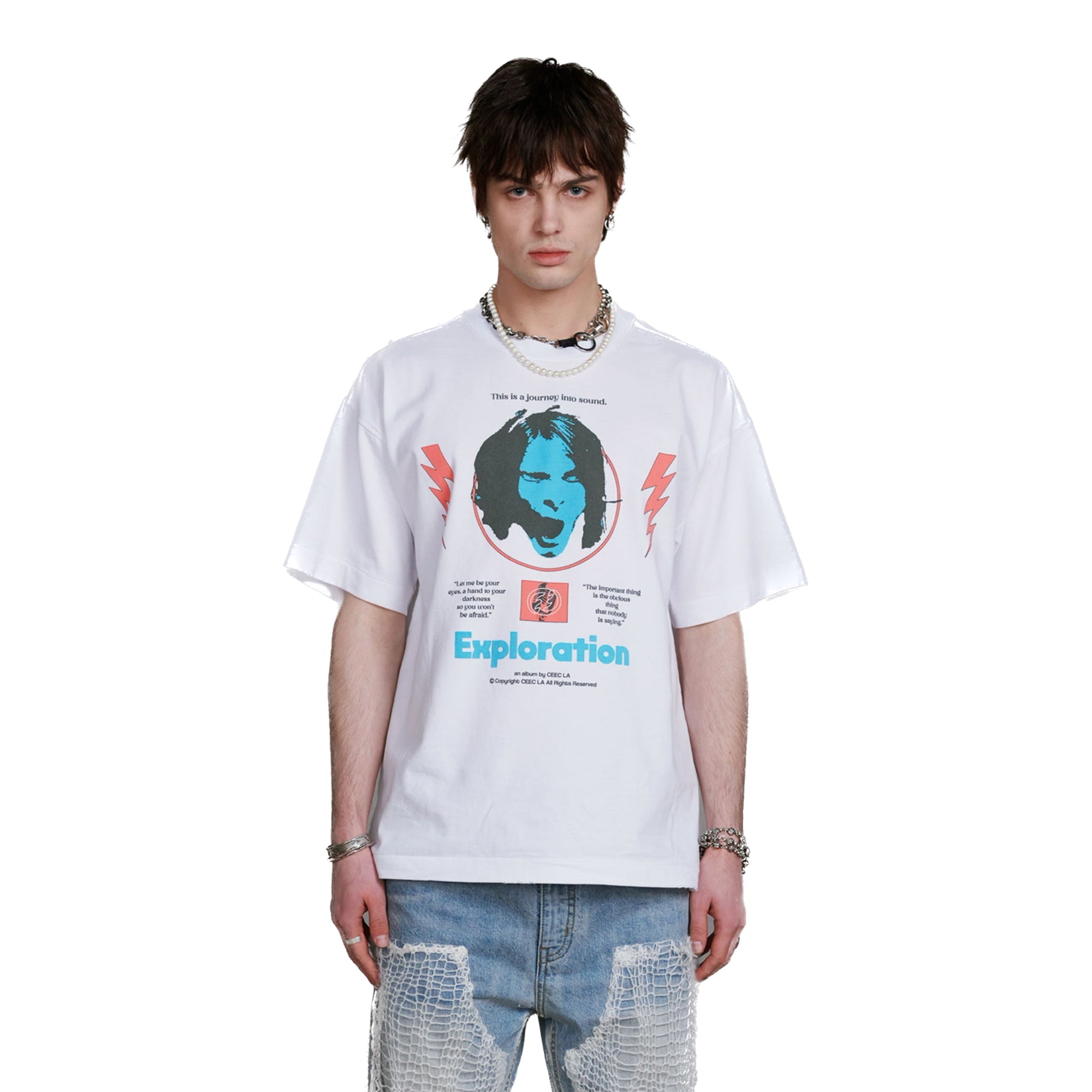 CEEC White Scream Portrait Clash Print T-Shirt | MADA IN CHINA