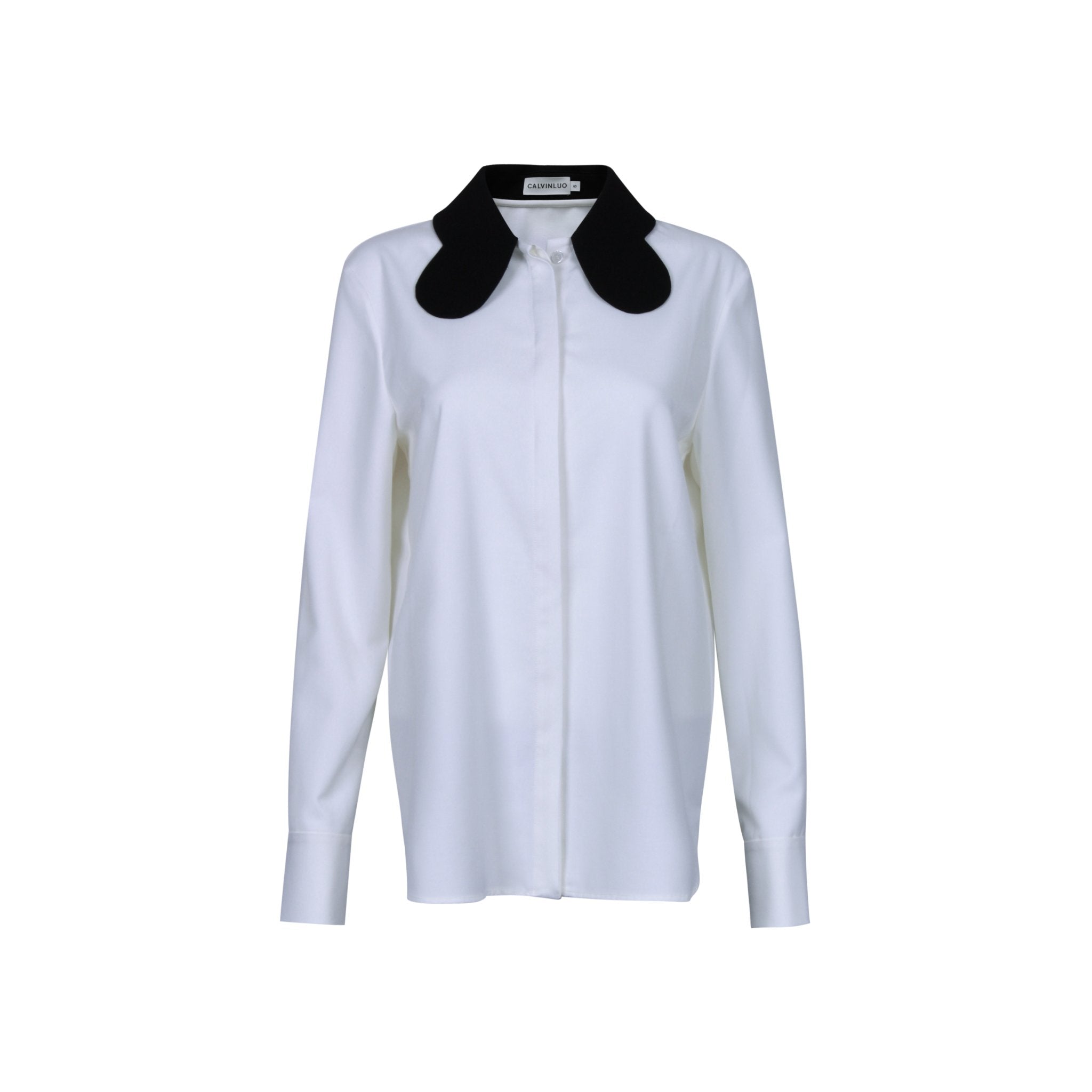 CALVIN LUO White Shirt with Black Butterfly Collar | MADA IN CHINA
