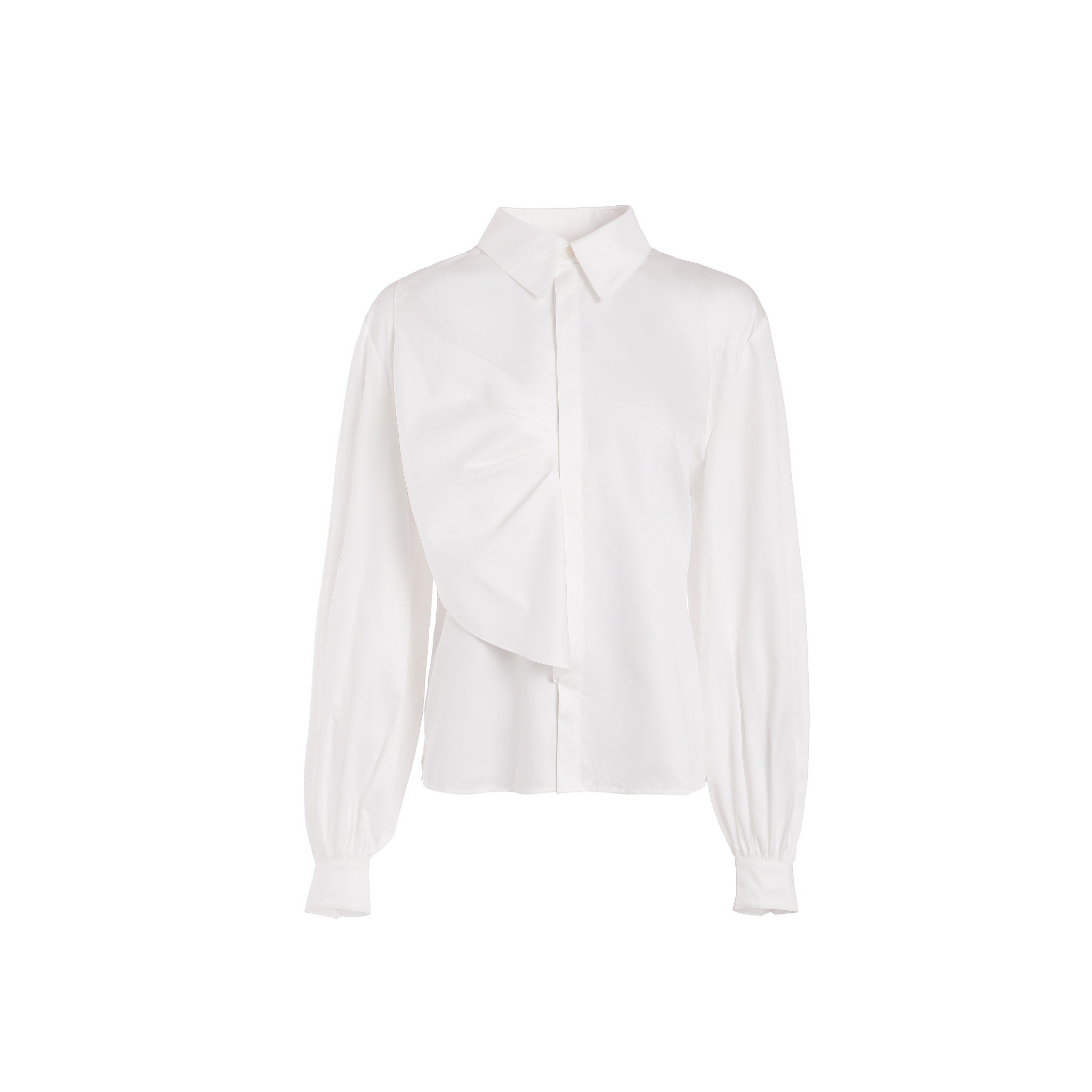 GROUP THERAPY White Single-trimmed Lantern Sleeve Shirt | MADA IN CHINA