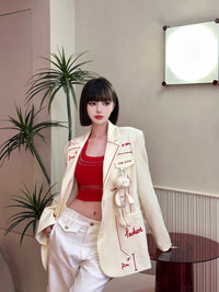 13DE MARZO White Sketched Letter Jacket | MADA IN CHINA