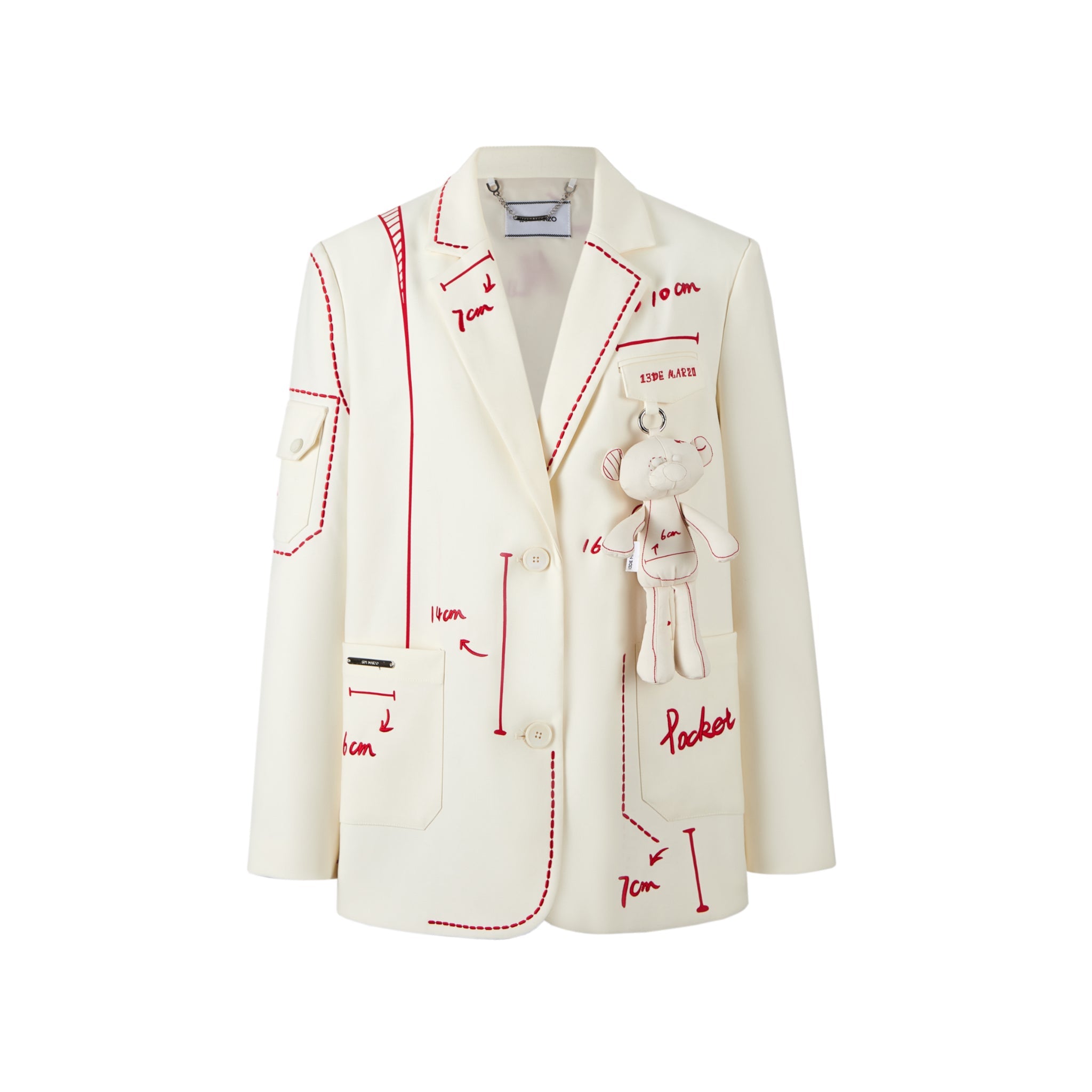 13DE MARZO White Sketched Letter Jacket | MADA IN CHINA