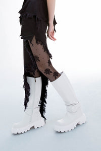 LOST IN ECHO White Square Toe Knee High Boots | MADA IN CHINA