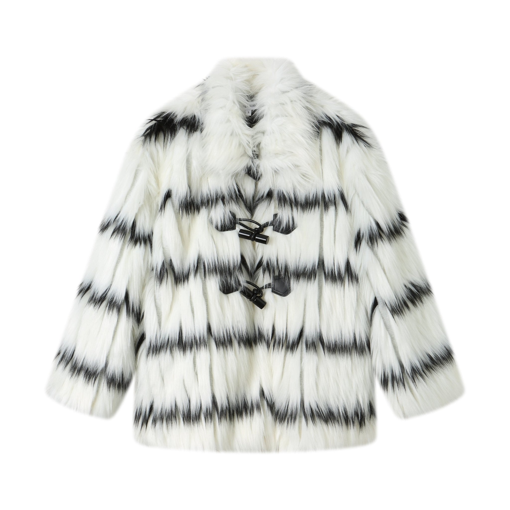 Andrea Martin White Striped Buttoned Fur Feather Coat | MADA IN CHINA