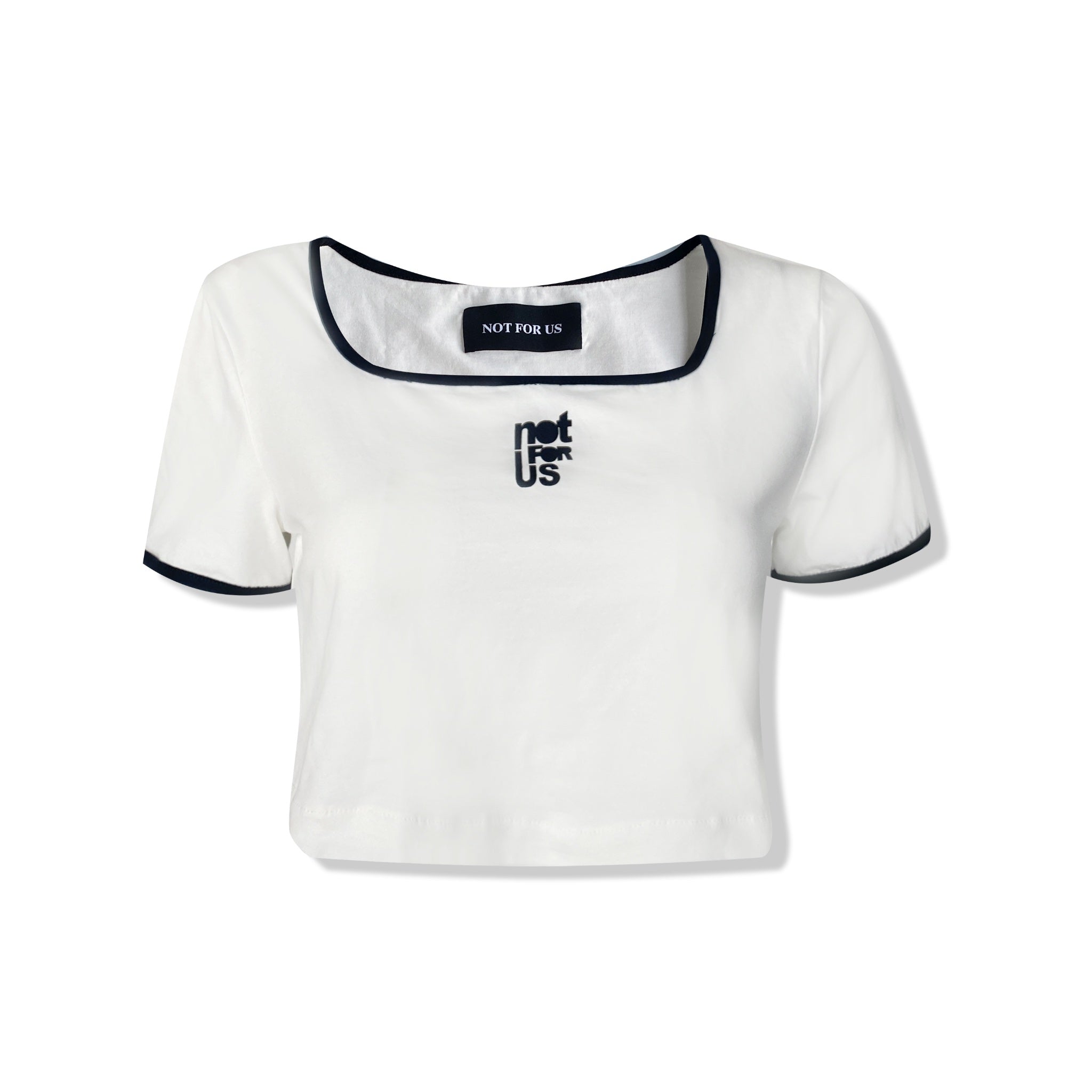 NOT FOR US White T-shirt With Black Border Logo | MADA IN CHINA
