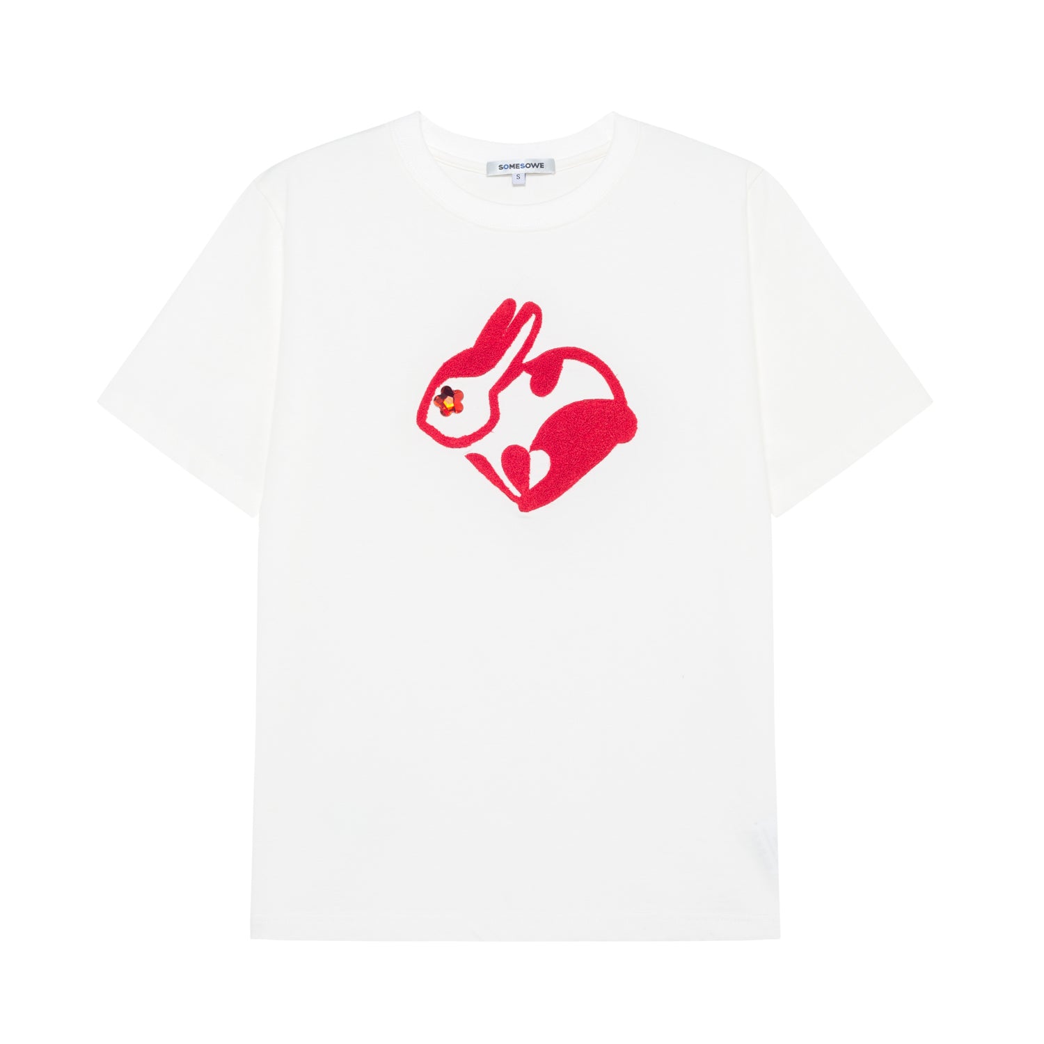 SOMESOWE White T-Shirt With Red Rabbit Embroidery | MADA IN CHINA