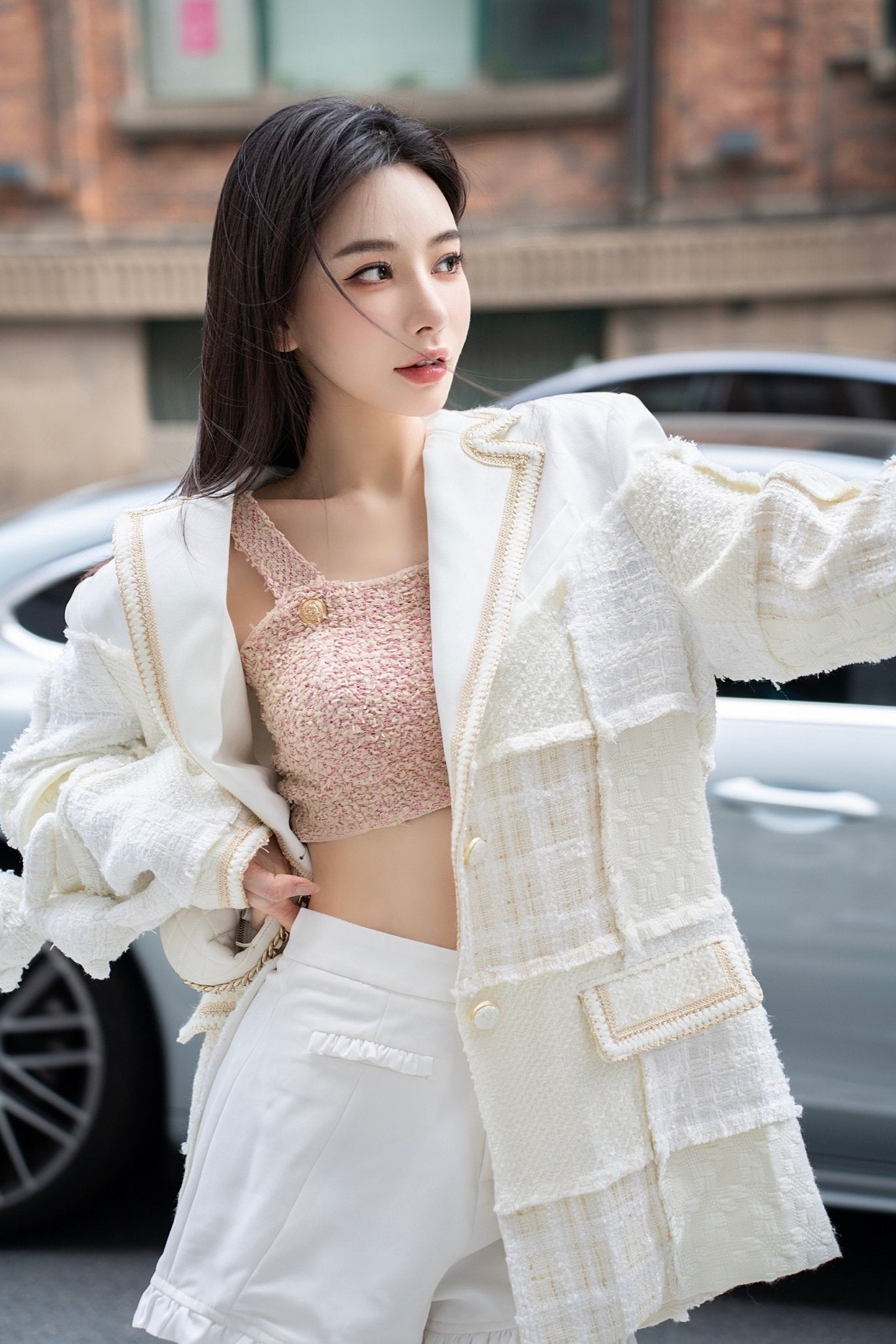 13DE MARZO White Tweed Patchwork Suit Coat | MADA IN CHINA