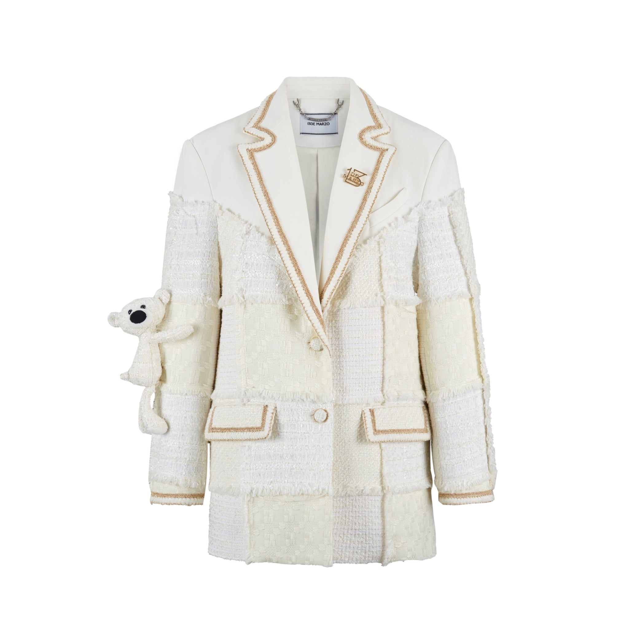 13DE MARZO White Tweed Patchwork Suit Coat | MADA IN CHINA