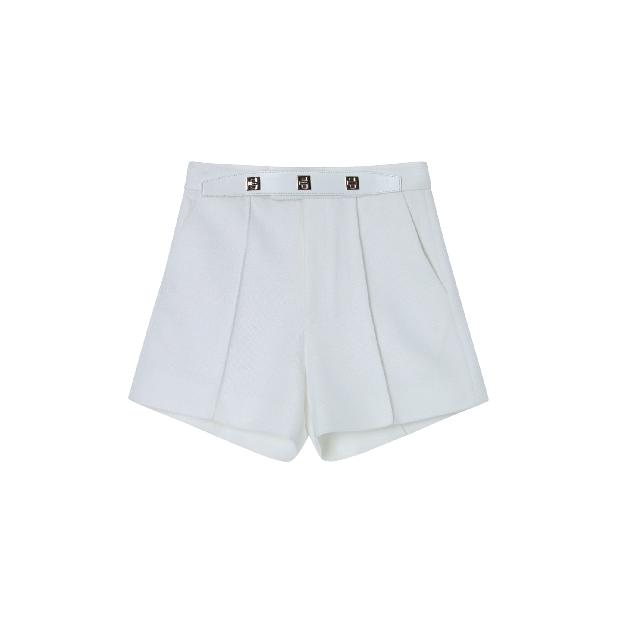 CALVIN LUO White Waist Twist Lock Decorated Shorts | MADA IN CHINA