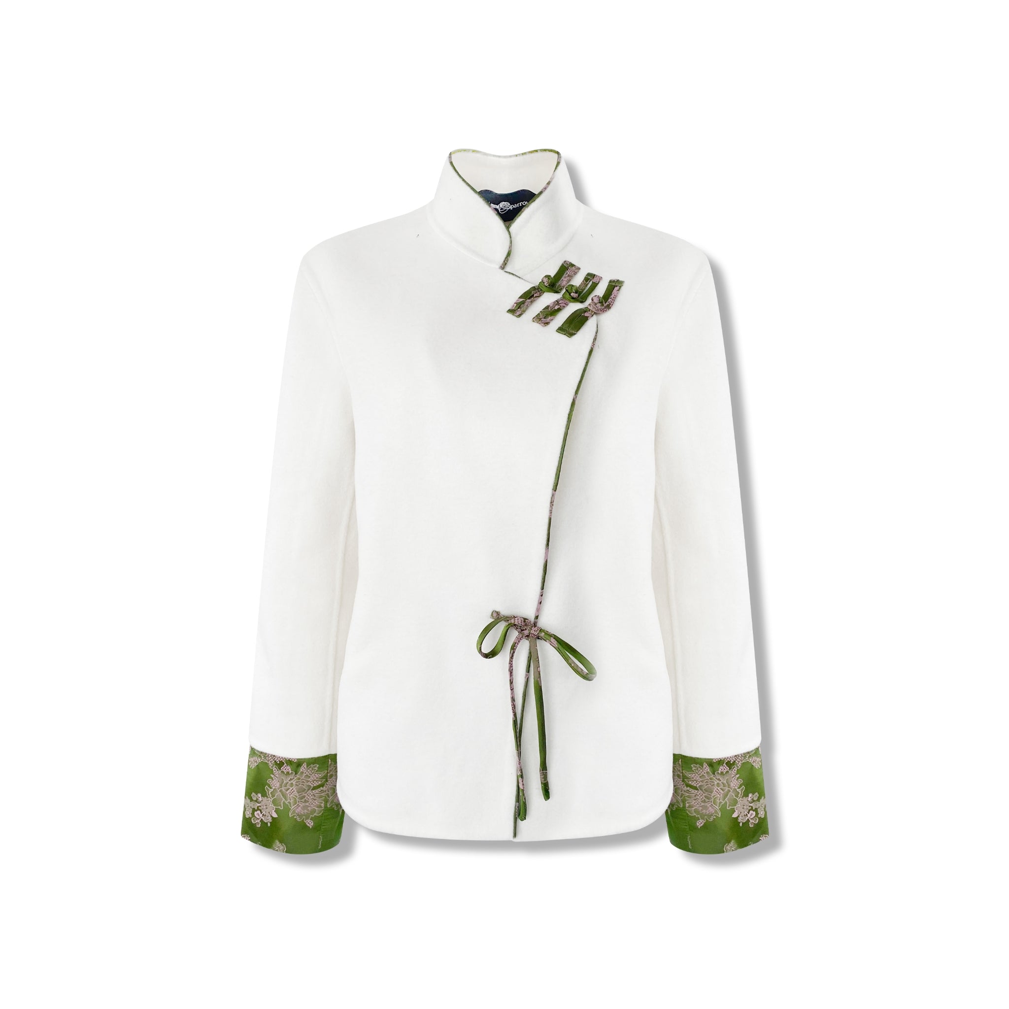 AIMME SPARROW White with Green Chinese Pankou Jacket | MADA IN CHINA