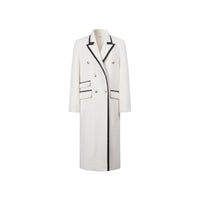 THREE QUARTERS White Wool Tweed Patchwork Faux Leather Coat | MADA IN CHINA