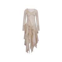 ELYWOOD White Woolen Dress With Corsage | MADA IN CHINA