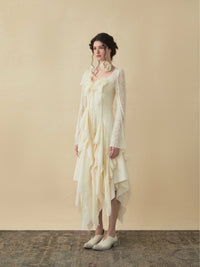 ELYWOOD White Woolen Dress With Corsage | MADA IN CHINA