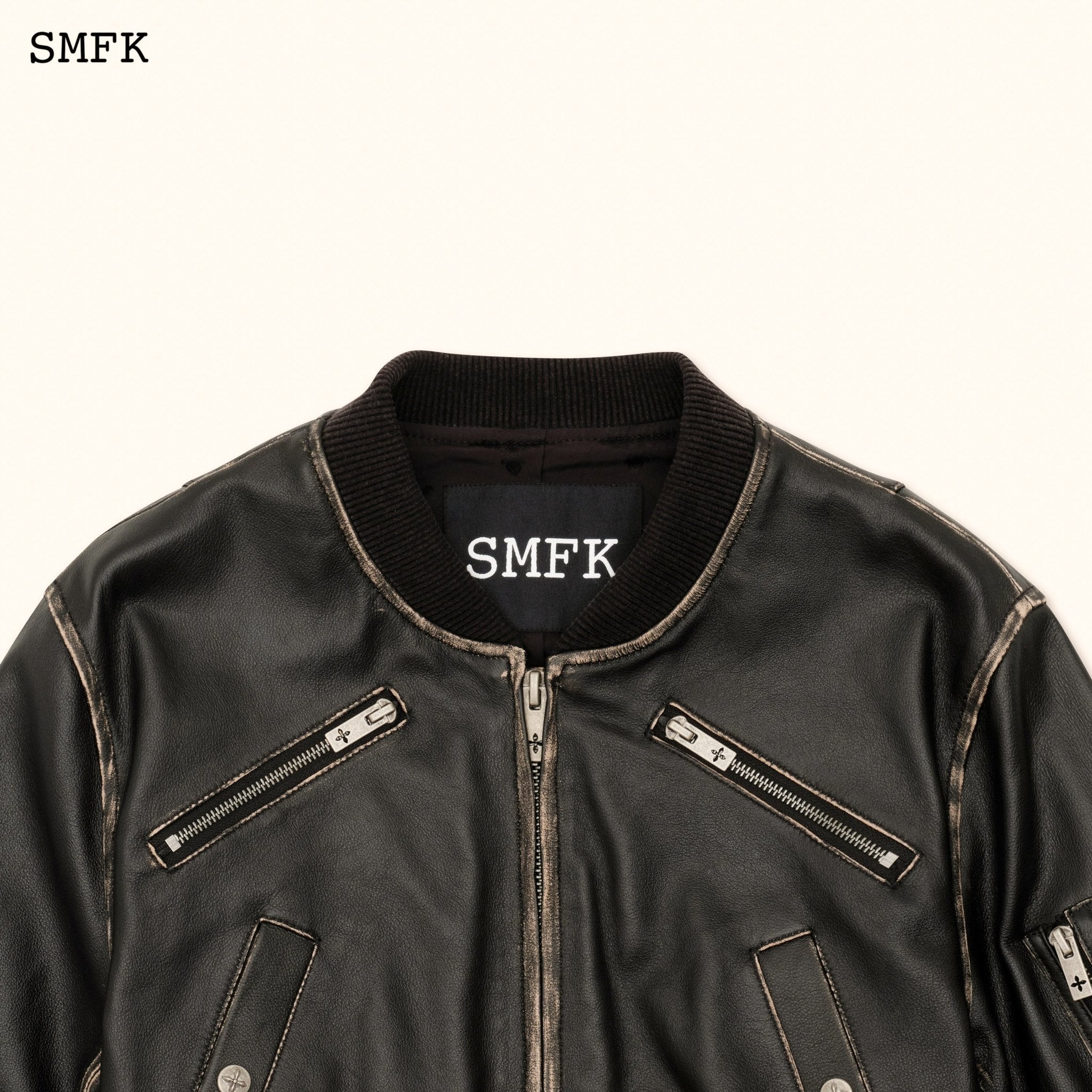 SMFK WildWorld Retro Pilot Short Leather Jacket | MADA IN CHINA