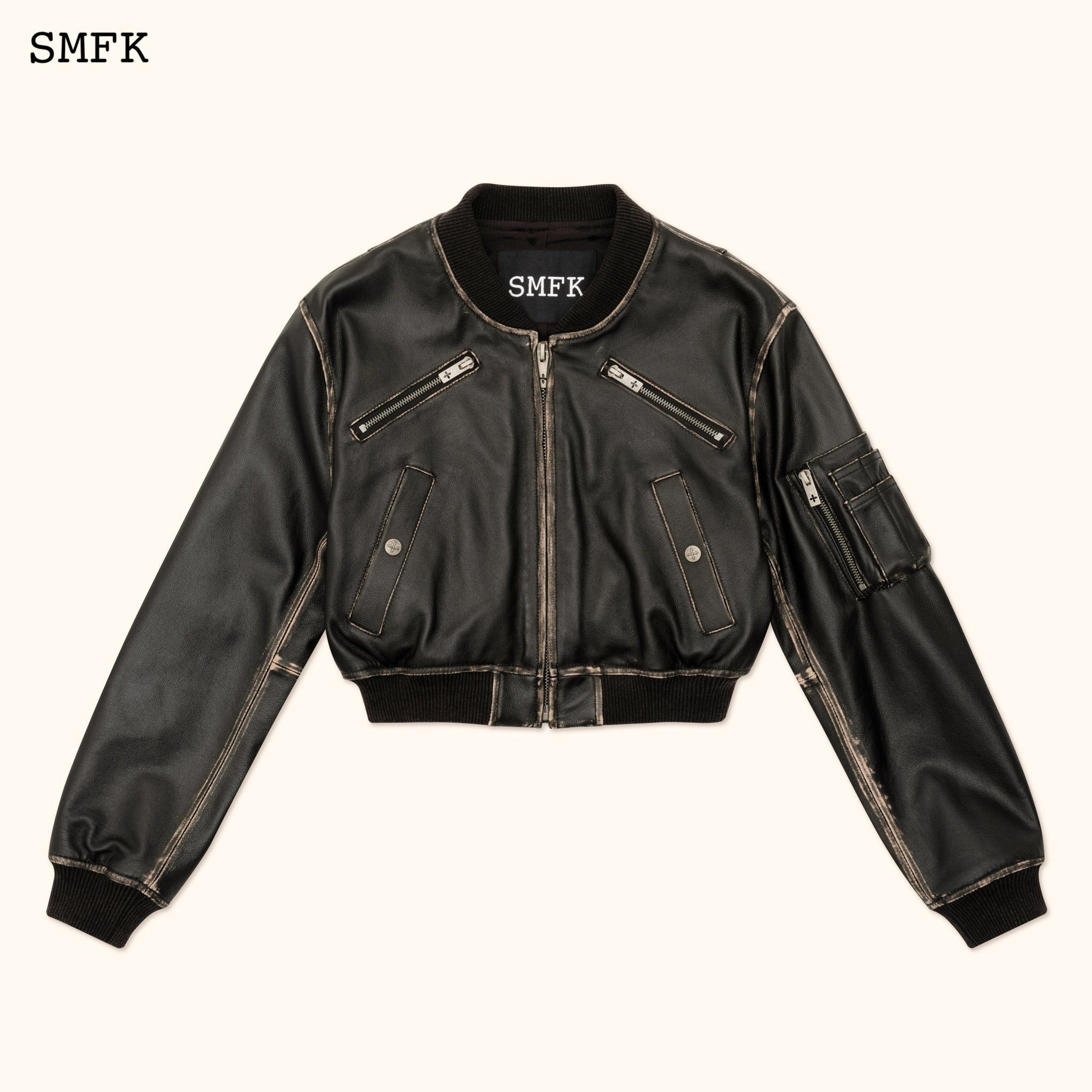 SMFK WildWorld Retro Pilot Short Leather Jacket | MADA IN CHINA