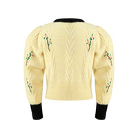 HERLIAN Wisp Hand Embroidery Round Neckline Collar Collision Color Pullover Sweater | MADA IN CHINA
