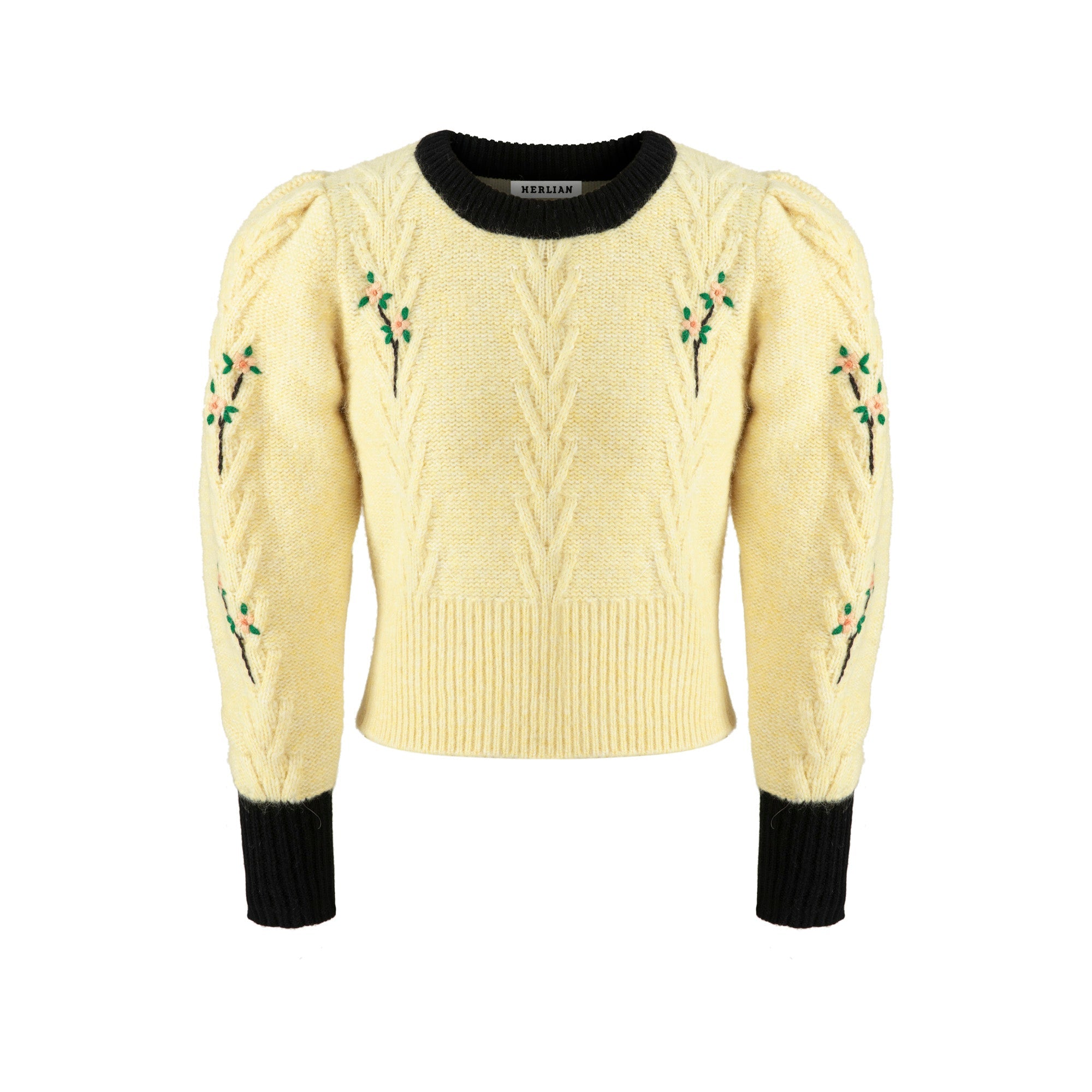 HERLIAN Wisp Hand Embroidery Round Neckline Collar Collision Color Pullover Sweater | MADA IN CHINA