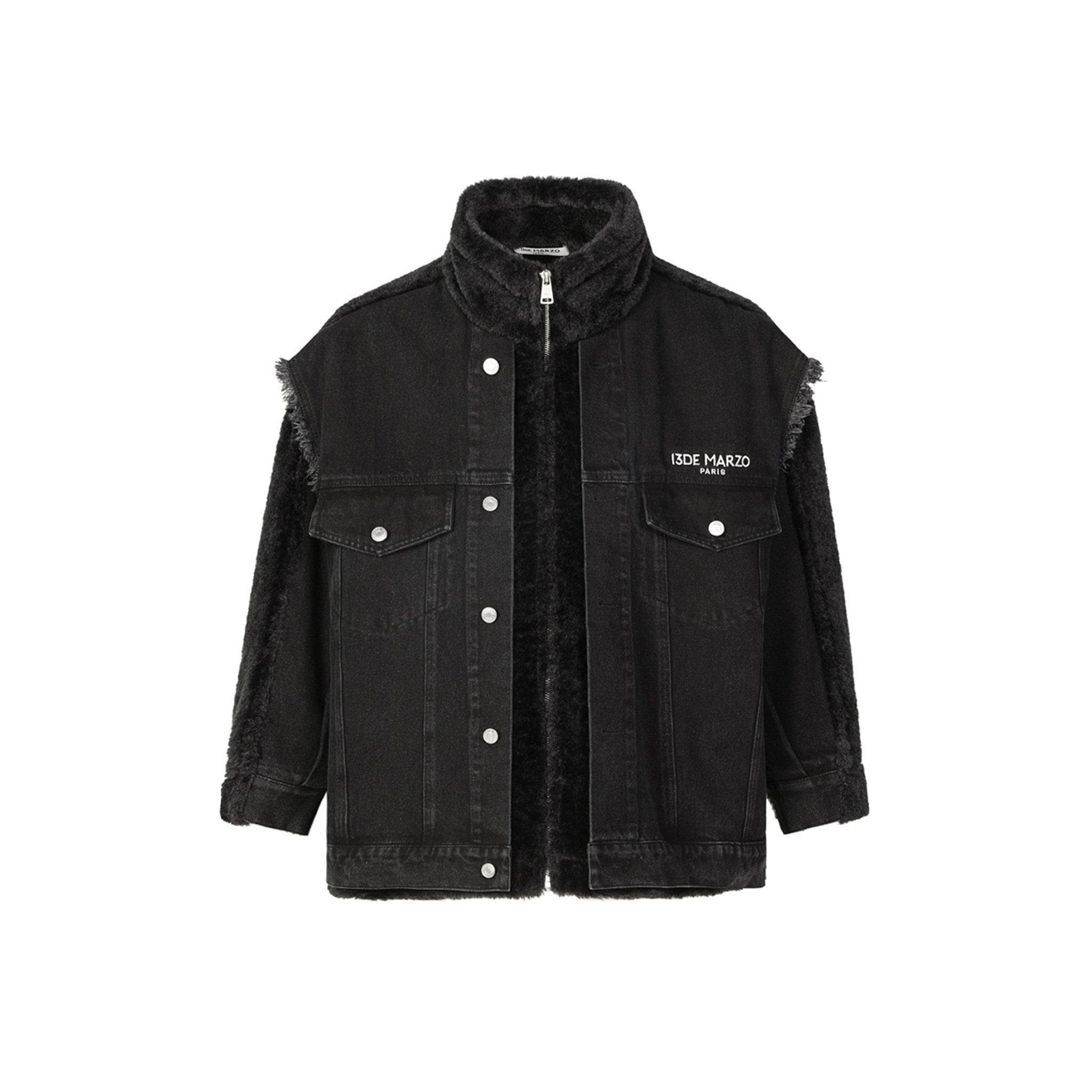 13DE MARZO Woolen Denim Patchwork Jacket Black | MADA IN CHINA