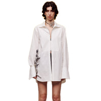 ilEWUOY Wrinkled Cotton Zip-up Shirt in White | MADA IN CHINA