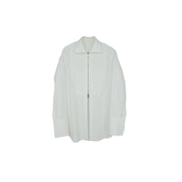 ilEWUOY Wrinkled Cotton Zip-up Shirt in White | MADA IN CHINA