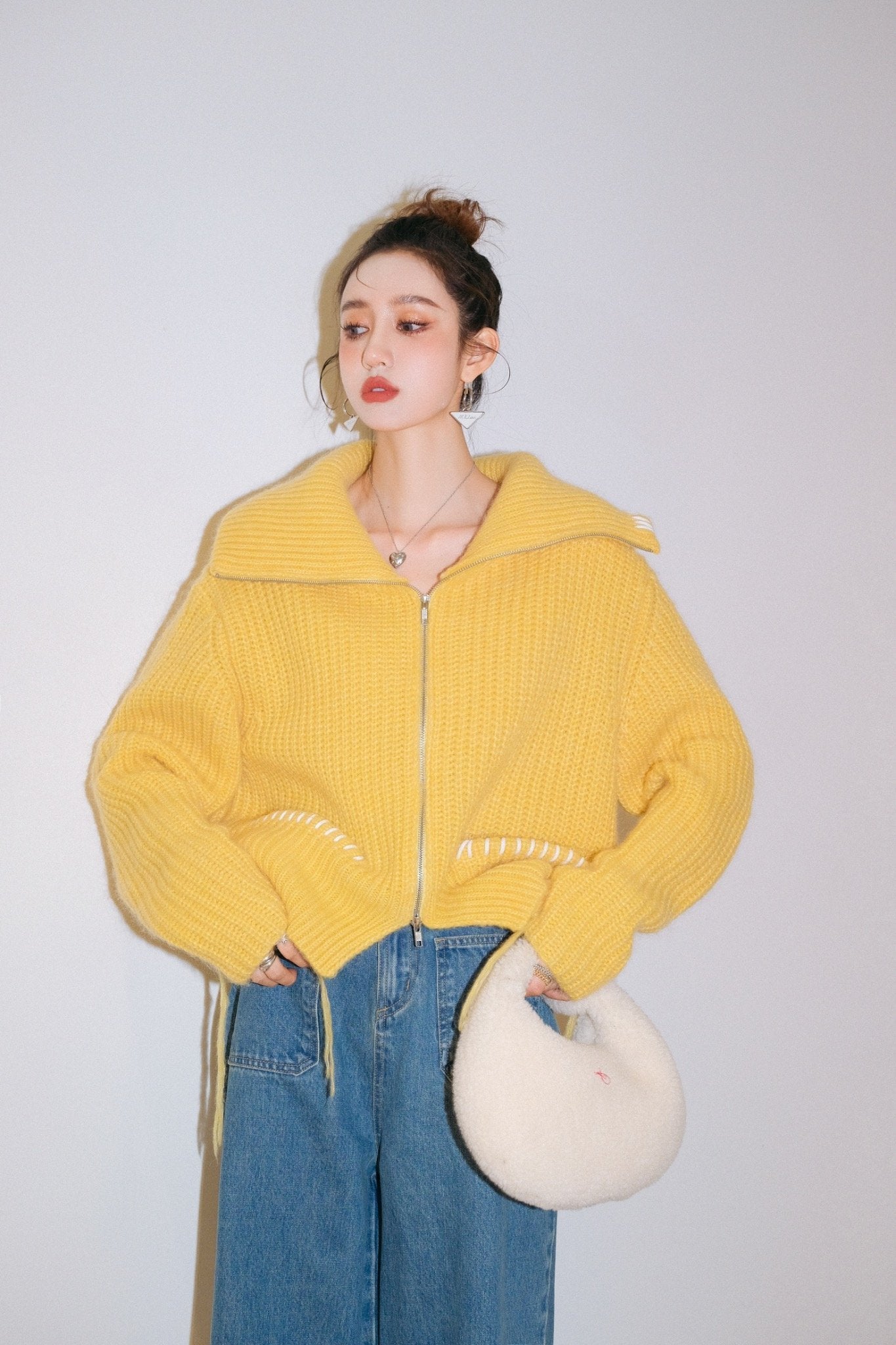 DIANA VEVINA Yellow Oversized Mohair Cardigan | MADA IN CHINA