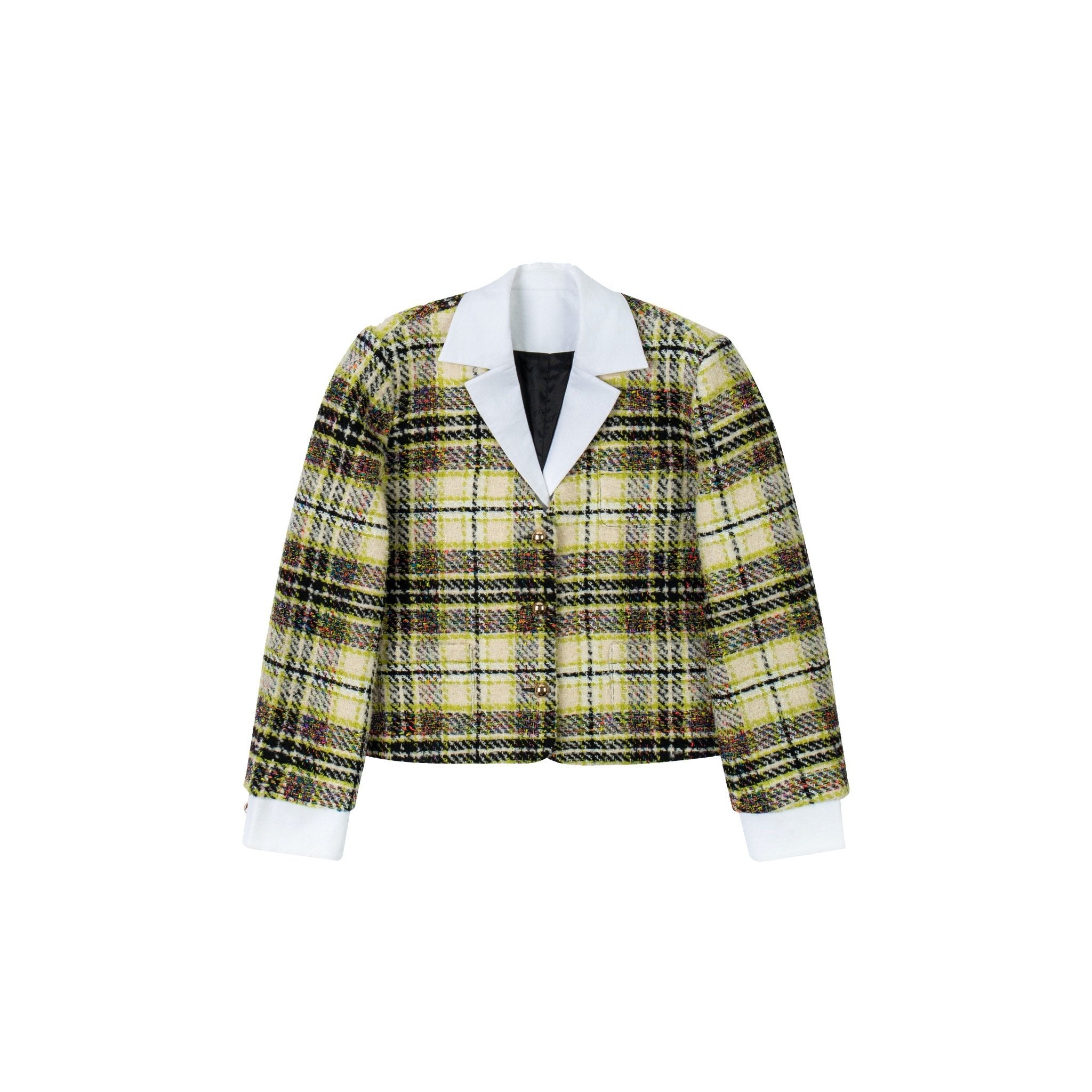 ANN ANDELMAN Yellow Panelled Plaid Jacket | MADA IN CHINA