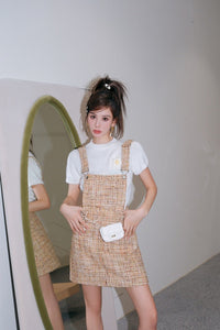 DIANA VEVINA Yellow Scented Tweed A-Line Suspenders Dress | MADA IN CHINA