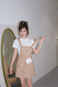 DIANA VEVINA Yellow Scented Tweed A-Line Suspenders Dress | MADA IN CHINA