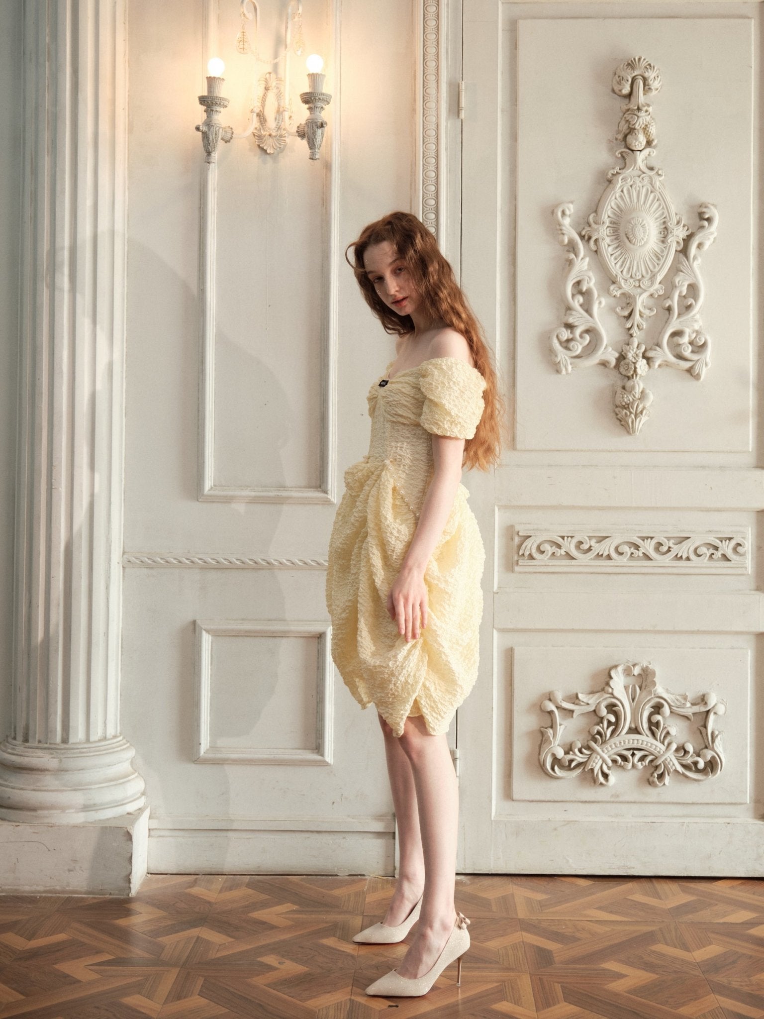 ARTE PURA Yellow Texture Princess Dress With Pearl Decoration | MADA IN CHINA