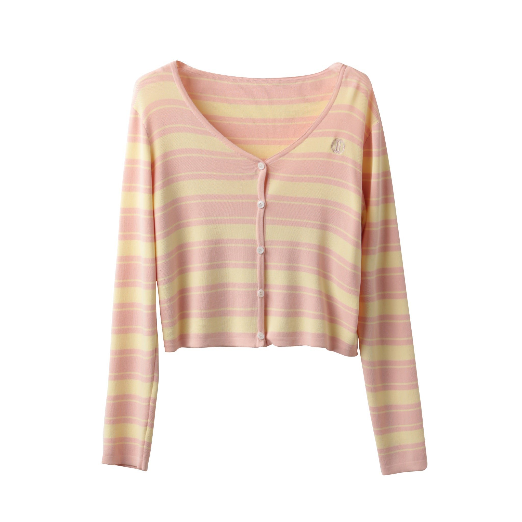 ICE DUST Yellow&Pink V-Neck Knitted Cardigan | MADA IN CHINA
